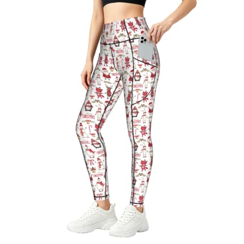 Pantalones de yoga para mujer con estampado de Papá Noel de diseño holgado y elástico