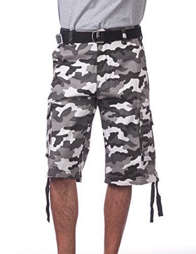 Pro Club Men's Cotton Twill Cargo Shorts with Belt, 48", White (City Camo)