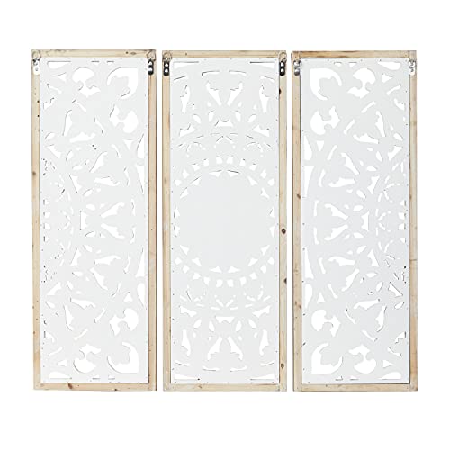 Deco-79-Wood-Floral-Intricately-Carved-Wall-Decor-with-Mandala-Design-Set-of-3-35-35-35H-White