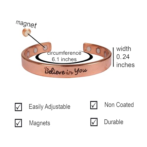 Image of Touchstone Inspirational Copper Engraved Magnetic Bracelets for Women-Personalized Jewelry Gifts for Best Friend /Mom /Daughter /Sister - Adjustable Bracelet in a Gift Box Believe in You