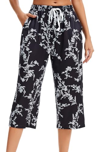 Women Pajama Pants Capri Cotton Sleep Lounge Pj Bottoms with Pockets2