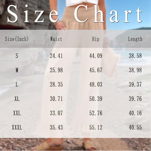 Women Linen Pants Summer Ruffle Wide Leg Pants Smocked Waist Palazzo Pant Boho Flowy Beach Pant with Pockets3