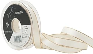 Berisfords Gold Edge Satin Ribbon, Bridal White, 15 mm