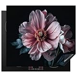 KitchenYeah© Cubre Vitrocerámica - Protector Vitroceramica Induccion 60x52 cm - Tapa Vitroceramica - Protector de Vitroceramica Flor - Rosa - Botánico - Negro - Bodegón - Naturaleza