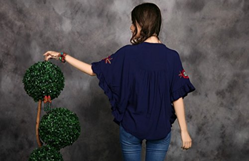 Kafeimali Women's Tops Embroidered Loose Peasant Mexican Blouse Shirt3