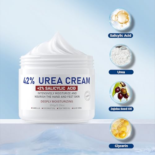 OUKEYA 40% Urea Foot Cream & 42% Urea + 2% Salicylic Acid Cream Set, Intensive Repair for Dry, Cracked Heels, Feet & Hands, Exfoliating & Deep Moisturising Treatment, 2 x 150g - Image 3