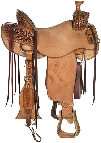 Western Horse Saddle Wade Tree A Fork Ranch Roping Work Handmade Tooled Carved Premium Leather Equestrian Trail Horse Saddle for Horse Riding Size: 10-18 inches Seat, OS81