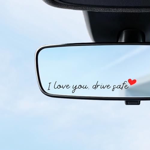 GaRhomxy 4PCS I Love You Drive Safe Rearview Mirror Sticker, Automotive Stickers and Decals, Cute Decor for Women, Waterproof Vinyl Window Decal, Car Accessories, Fits Most Vehicles (Black & Red)