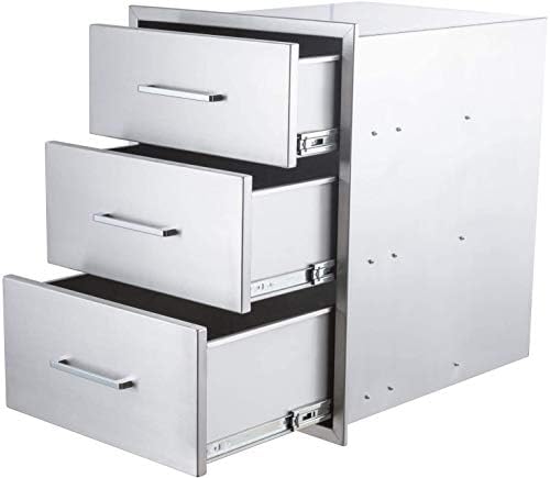 yuxiangBBQ Outdoor Kitchen Drawers Stainless Steel 3-Drawer BBQ Drawer 18" W x 23" H x 23" D Enclosed Built-in Drawer Flush Mount for Outdoor Kitchens & BBQ Islands