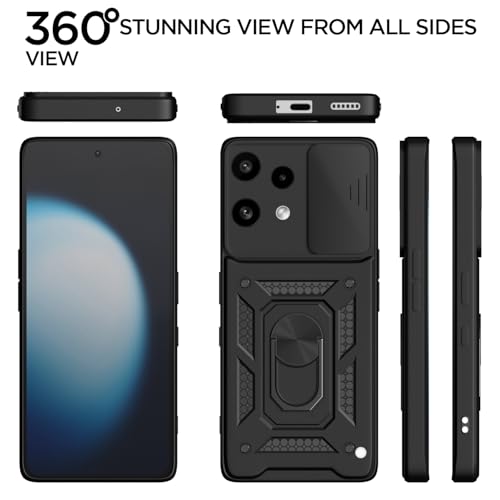 Image of Pikkme Back Cover for Nothing Phone 3a Lite 5G | 360 Protection Case | Sliding Camera Shield Cover & Ring Holder Stand D10 Tough Armor Bumper Case (Black)