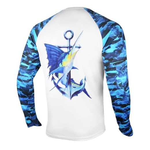Palmyth Fishing Shirt for Men Long Sleeve Sun Protection UV UPF 50+ T-Shirts with Pocket (Sailfish/Anchor, X-Large)