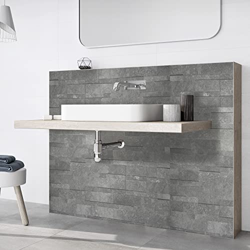 Sunwings Backsplash Tile For Kitchen Peel And Stick, 24 Inch X 6 Inch 10 Sheets 3D Stone Composite Self Adhesive Tiles Rectangle Mosaic Wall Tile For Kitchen, Bathroom, Fireplace Gray #TOP6