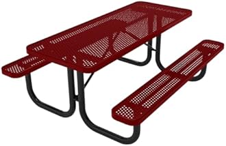 COATEDOUTDOORFURNITURE T6-P-TXTBUR Heavy Duty Rectangular Portable Picnic Table, 6 Ft, Textured Burgundy, Made in America
