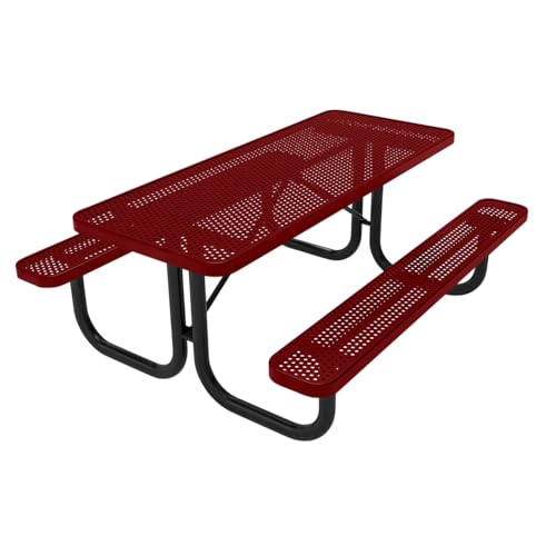 COATEDOUTDOORFURNITURE T6-P-TXTBUR Heavy Duty Rectangular Portable Picnic Table, 6 Ft, Textured Burgundy, Made in America