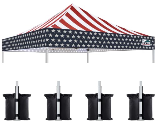 Image of Eurmax USA 10x10 Pop Up Canopy Replacement Top,Universal Instant Canopy Cover ONLY,Heavy Duty UPF 50+ UV Protection,Water & Wind Resistant Tarp,30+ Colors Available,Bonus 4 Sand Bags (National Flag)