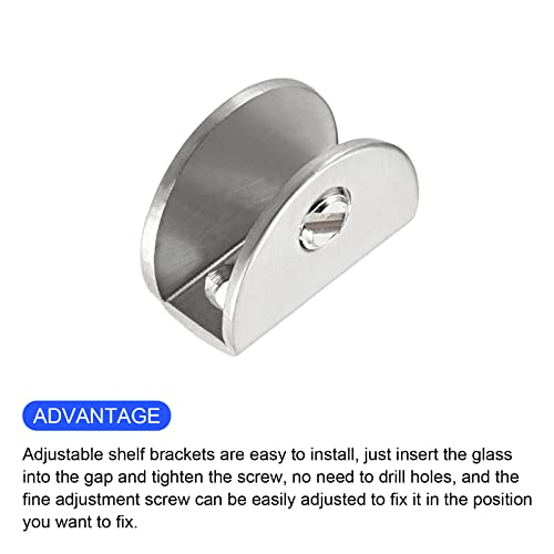 Metallixity Glass Shelf Bracket Holder (For 7-10Mm Thickness) 4Pcs, Stainless Steel Adjustable Glass Clips Clamp - For Furniture Repair, Bedroom, Silver Tone #TOP3