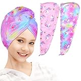 FIOBEE Microfiber Hair Towel Wrap for Kid Rapid Drying Towel Absorbent Hair Turbans for Wet Hair wit