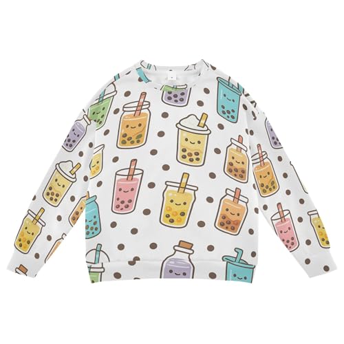 JUNZAN Cute Bubble Tea White Little Kids Sweatshirts Hoodies Crewneck Sweatshirts for Boys Sports 4T