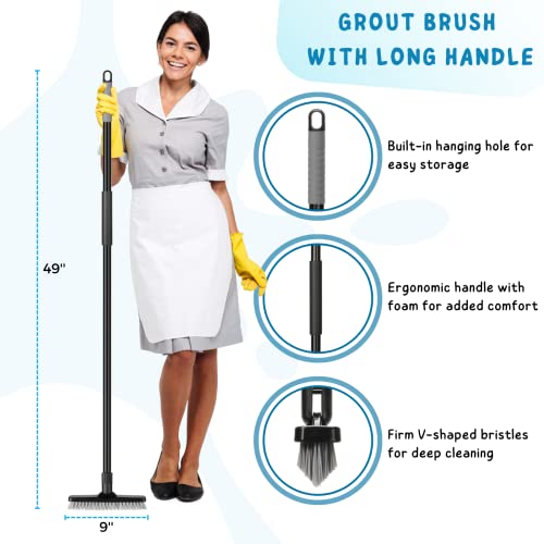 Grout Scrubber Brush For Shower, Tile Cleaning Tool With Long Handle, 49'' Grout Cleaner Brushes For Bathroom Floors #TOP4