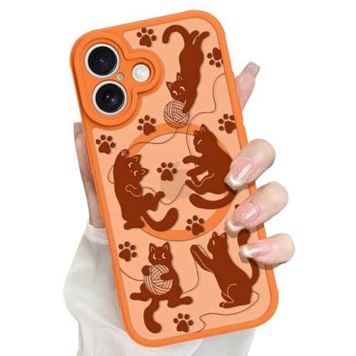 tharlet Magnetic for iPhone 17 Case Orange Cute Cat Design