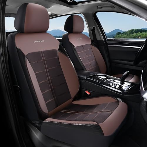 Image of Coverado Air Mesh Seat Cover, Car Seat Cover Front Seats, 3D Breathable Seat Protectors Sports Carbon Fiber Design Airbag Compatible Comfort Universal for Most Cars, Van,Trucks, SUV, Brown