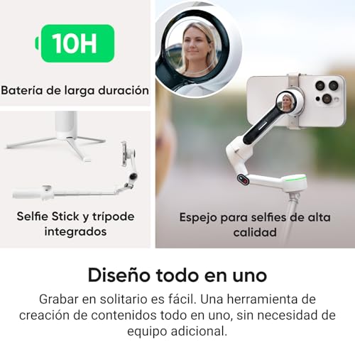 Estabilizador Gimbal Insta360 Flow 2 Pro para iPhone y Android, Gimbal IA para teléfono, Gimbal para móvil para Viajes y Vlogs - Paquete definitivo para creador Gris - imagen 5