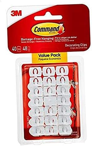 Command Small Decorating Clips, White, 40-Clips, 48-Strips, Decorate Damage-Free Update Version (White)