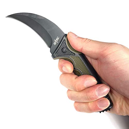 S-Tec Fixed Blade Hunting Knife Hawkbill I 4" Stainless Steel Blade I Rubber Handle I W/ Plastic Sheath I Hunting I Camping I Outdoor I (Black Blade) #TOP2