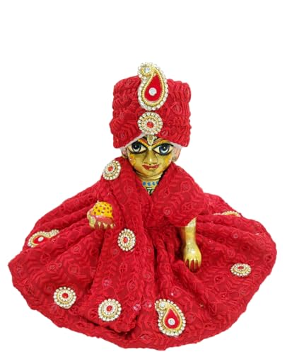 Laddu Gopal Red Dress with Pagdi nd Patka | Beautiful Diwali Dress | Fancy Dress | Festival Dress | Stone Worked Dress Size (4)