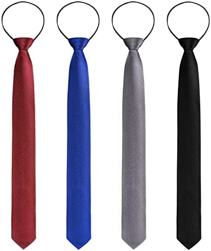 Xinnun 4 Pieces Zipper Ties for Men Adjustable Men's Neckties Zip on Tie for Zipper Skinny Necktie Clip on Slim Tie