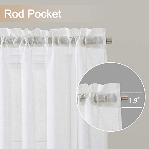 Xwtex White Sheer Tier Curtains 24 Inch Length Kitchen Tiers Curtains For Bedroom Linen Textured Sheer Window Curtain Panels Cafe Curtains, Pole Top, 2 Panels #TOP2