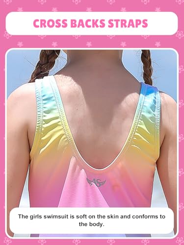 Angel season Girls One Piece Swimsuit and Quick Dry Cute Toddler Girls Rainbow Bathing Suit Size 5-6T Bundle3