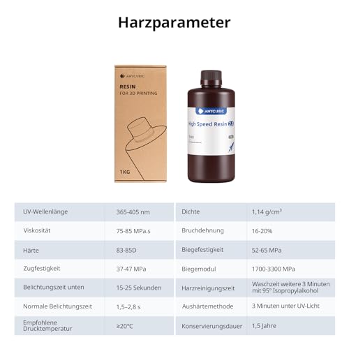 ANYCUBIC High Speed 2.0 3D Drucker Resin, Hochaktives, Niedrigviskoses und Hochliquides 3D-Harz, 170 mm/h Ultrahochgeschwindigkeitsdruck mit Anycubic Photon Mono M7 Pro 3D Drucker, Grau, 2000g