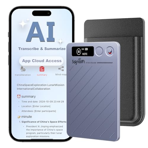 AI Voice Recorder w/Case, AI Note Taker & App Control, AI Transcription and Summary, Noise Cancellation, 152 Languages, 64GB Digital Audio Recorder for Meetings, Lectures & Calls