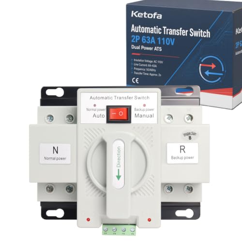 Ketofa 2P 63A 110V Automatic Transfer Switch, Dual Power ATS, White