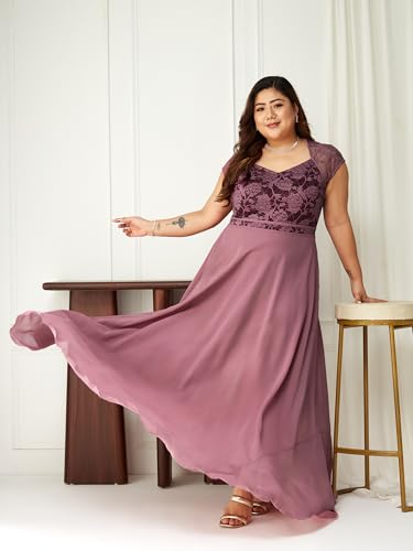 Image of Miss Chase A+ Women's Floral Printed Relaxed Fit V -Neck 3 /4Th Sleeve Georgette Maxi Dress