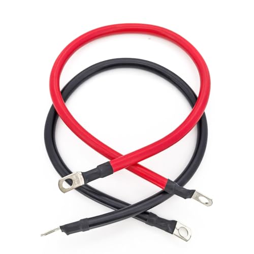 2 AWG Gauge Battery Cables Set with Terminals for Motorcycle Automotive Marine Solar ATV RV 2ft (3/8in.Lugs Both Ends)