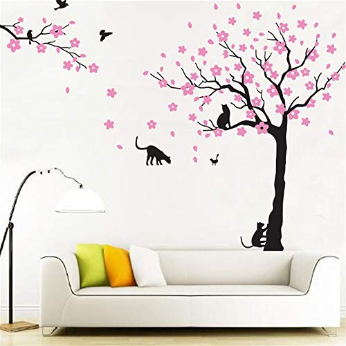 Rocwart - Adhesivos decorativos para pared, diseño de árbol de la familia, para sala de estar, niños, decoración de pared extraíble de vinilo, diseño de gato rosa Rosa y negro.