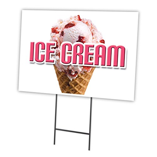 ICE Cream 12"x16" Yard Sign & Stake | Advertise Your Business | Stake Included Image On Front Only | Made in The USA