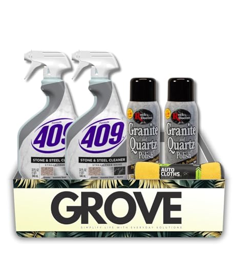 2x Formula 409 Stone/Steel Cleaner 32 oz Spray + 2x Granite Countertop Cleaner Bundle with Microfiber Towel Cleans Polishes & Protects Stone and Steel Surfaces Gift Set (5 Items)