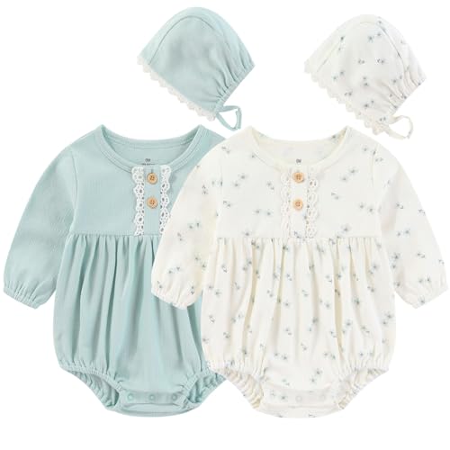 Image of Ruliby Baby Girl Clothes Cotton Bubble Romper Floral Bodysuits Infant Outfit Set