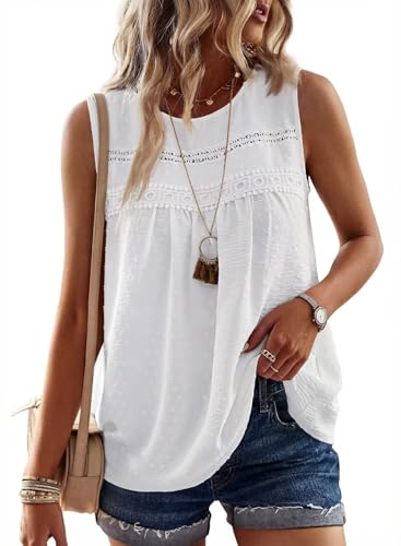 Image of Falechay Womens Summer Tops Boho Shirts Crewneck Sleeveless Tank Tops Flowy Lace Hem Casual Blouses Clothing Trendy 2026