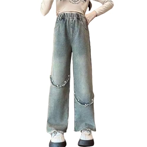 Baggy Jeans Kids Teen Girls Wide Leg High Waisted Casual Y2k Pockets Denim Pants Streetwear Trousers