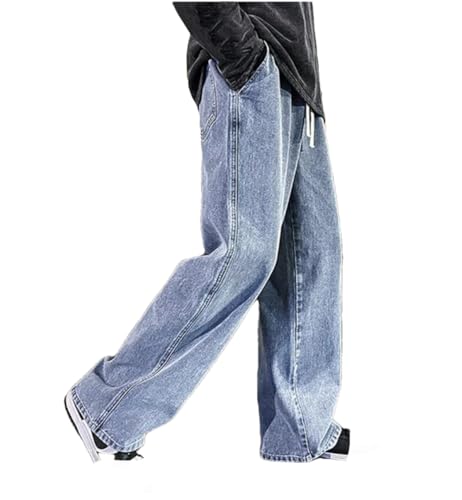 Men's Solid Color Trendy Jeans Pant Straight Loose Vintage Streetwear Hip Hop Daily Casual Wide-Leg Pants