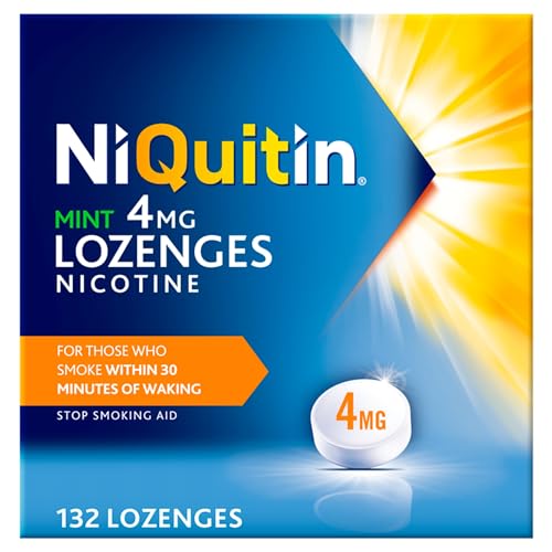 NiQuitin 4mg Nicotine Lozenges - Mint Flavour (132) - Fast Effective Craving Relief - Stop Smoking Aids for Taking at Home Or On The Go - for Help Quitting Or Reducing Smoking