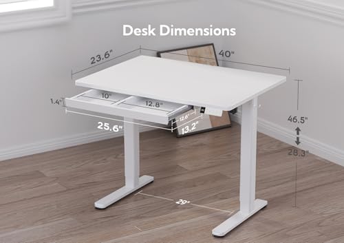 Image of Claiks Electric Standing Desk with Drawer 40 Inch White