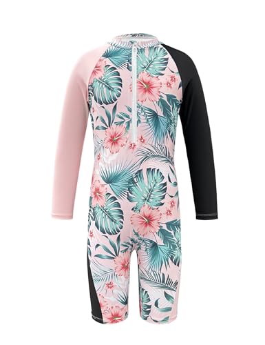 Image of Girls Rash Guard Swimsuits Toddler Long Sleeve Zipper One Piece Swimwear UPF 50+ Sun Production Bathing Suit for Kids