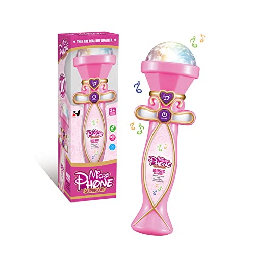 WETCEAOM Micro Enfant avec lumières Musique Jouet Karaoké Enfants Micro Enfant pour Fille 3 4 5 Ans Cadeau de Noël d'anniversaire (Rose) Cover