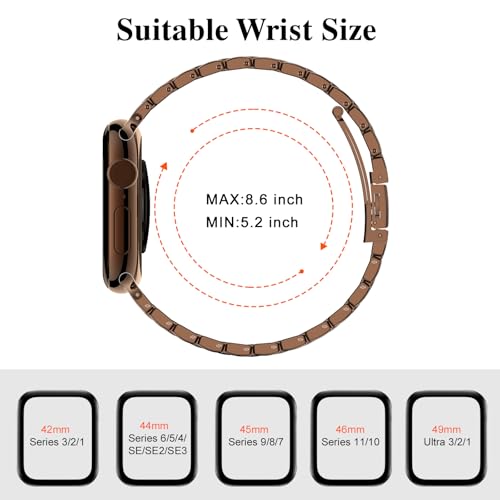 Image of Slim Metal Bands for Apple Watch 49 /46 /45 /44 /42mm(Series 3 /2 /1) | Thin Shiny Stainless Steel Strap Bands for Women, Fit iWatch Series 11 10 9 8 7 6 5 4 3 2 1 SE3 SE2 SE, Ultra 3 /2 /1, Coffee