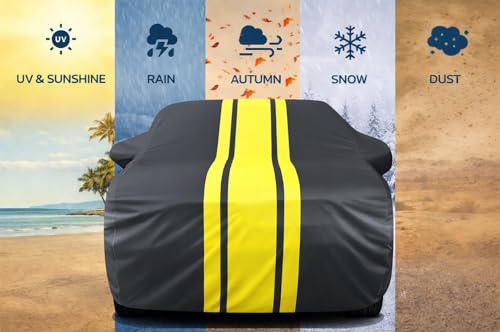 Image of Auto Hub Car Cover Compatible with Honda CR-V with Mirror Pocket, Soft Cotton Lining, CR-V Car Cover Waterproof - Yellow-Black